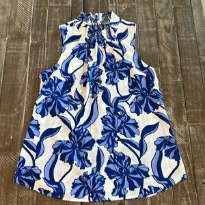 Daniel Rainn Blue & White Floral High Neck Sleeveless Blouse Size S